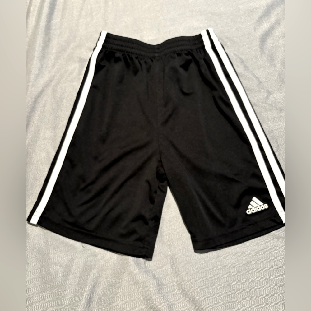 Adidas Boys size 6 black shorts white stripes